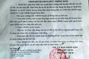 Hà Nội: Huyện Hoài Đức hoãn cưỡng chế thu hồi đất