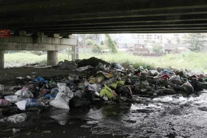 Né camera, mang rác xuống gầm cầu đổ