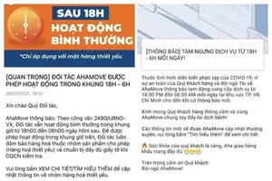 AhaMove thông báo tạm ngừng giao hàng từ 18 giờ đến 6 giờ hôm sau