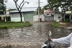 Đường Trần Văn Giàu, huyện Bình Chánh bị ngập sau cơn mưa lớn