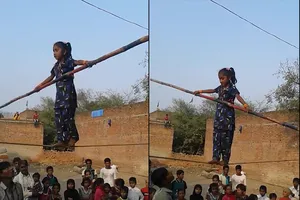 Nín thở xem bé gái 'múa' trên dây