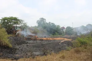 Bãi cỏ rộng hàng ngàn mét vuông phát hỏa giữa trưa