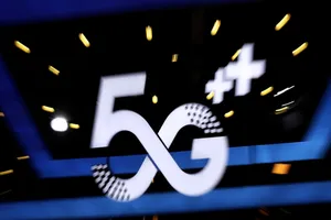 Biểu tượng 5G tại Hội nghị Internet Trung Quốc tổ chức tại Bắc Kinh.