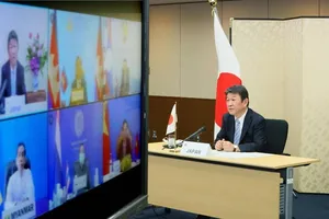 Ngoại trưởng Nhật Toshimitsu Motegi. Ảnh: KYODO 