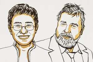 Nhà báo Philippines Maria Ressa (trái) và nhà báo Nga Dmitry Muratov. Ảnh: NOBELPRIZE.ORG