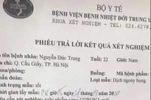 Bệnh viện thông tin vụ giả kết quả xét nghiệm virus Corona