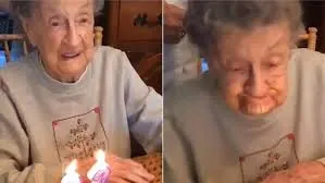 Cụ bà thổi nến sinh nhật, thổi bay cả hàm răng giả 