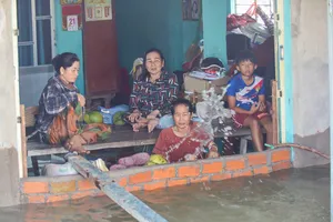 Người dân Đồng Tháp Mười trắng đêm tát nước ngăn lũ vào nhà
