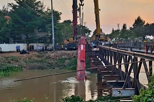 Cầu tạm ông Mười Tâm bị sập do xe cẩu quá tải lưu thông gây ra.