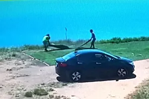 Hai người đi ô tô trộm cỏ nhân tạo ở bán đảo Sơn Trà