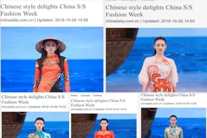 Các người mẫu trình diễn trang phục giống hệt áo dài Việt Nam. Ảnh chụp màn hình 