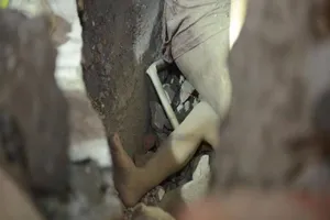 Cha mẹ ôm con hứng cả căn nhà sập 