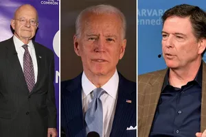 (Từ trái qua): Cựu Giám đốc Tình báo Quốc gia James Calpper, cựu Phó Tổng thống Joe Biden, cựu Giám đốc FBI James Comey. Ảnh: NYP