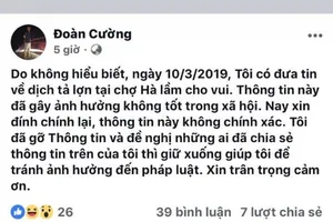 Tung tin thất thiệt dịch tả lợn châu Phi, facebooker bị xử lý