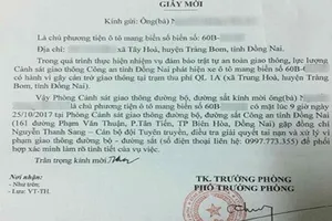 Bộ Công an yêu cầu báo cáo vụ phó Phòng CSGT Đồng Nai 