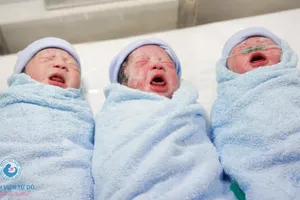 Mẹ sinh tam thai, 2 bé vẫn còn trong bọc điều