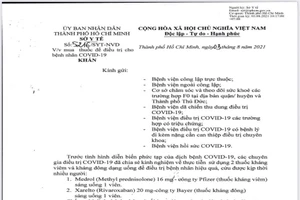 Sở Y tế TP.HCM thu hồi văn bản nêu tên 2 loại thuốc điều trị COVID-19