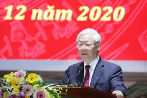 Tổng bí thư, Chủ tịch nước Nguyễn Phú Trọng, Trưởng Ban chỉ đạo Trung ương về phòng, chống tham nhũng, phát biểu kết luận hội nghị. Ảnh: TTXVN