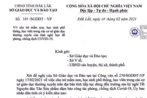 Văn bản cho học sinh nghỉ học đến 28-2 là giả mạo.