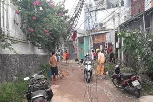 Ô tô làm đổ bốn cột điện, nhiều người ra gom dây điện về nhà