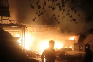 Xưởng gỗ pallet ở Bình Dương cháy lớn lúc rạng sáng