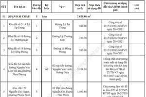 Danh sách một số khu đất được đấu giá làm bãi đậu xe.