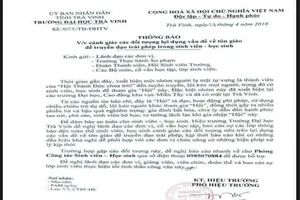 Đại học Trà Vinh cảnh báo SV về 'Hội Thánh Đức Chúa Trời'