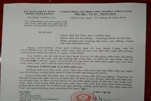 Văn bản của UBND tỉnh Vĩnh Long chấp thuận cho học sinh nghỉ học đến hết tháng 2 để né dịch Covid-19