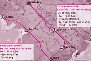 Sơ đồ tuyến cao tốc Châu Đốc - Cần Thơ - Sóc Trăng