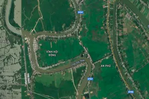 Sông Châu Đốc nơi tìm thấy thi thể cán bộ biên phòng gặp nạn. Ảnh: Google Maps
