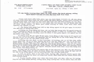 Tỉnh Trà Vinh ra chỉ thị về phòng chống COVID -19