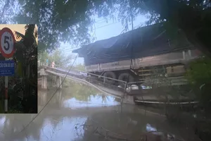 Ô tô tải chở gạo làm sập cầu ở Đồng Tháp