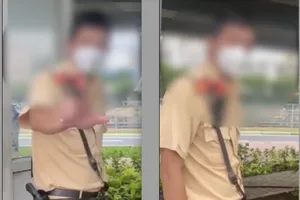 Vị CSGT bị thanh niên tố nhận một triệu đồng trên đường Võ Văn Kiệt. Ảnh chụp màn hình.