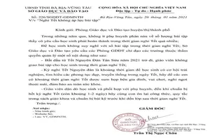 Bà Rịa-Vũng Tàu: Miễn bài tập về nhà cho học sinh khi nghỉ Tết