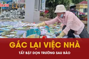 Đắk Lắk: Giáo viên gác việc nhà, tất bật dọn bùn trường học sau bão
