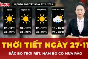 Thời tiết ngày 27-11: Bắc Bộ trời rét, Nam Bộ mưa rào