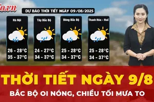 Thời tiết ngày 9-8: Bắc Bộ oi nóng, chiều tối nhiều nơi có mưa to