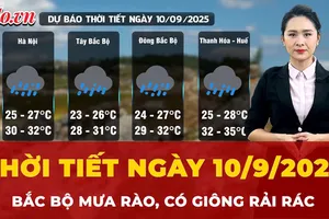Thời tiết ngày 10-9: Bắc Bộ mưa rào, có giông rải rác