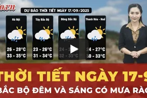 Thời tiết ngày 17-9: Bắc Bộ đêm và sáng có mưa rào, giông rải rác