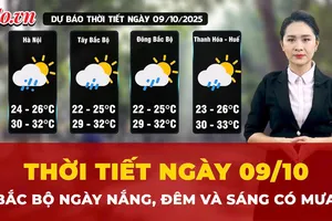 Thời tiết ngày 9-10: Bắc Bộ ngày nắng, đêm và sáng có mưa