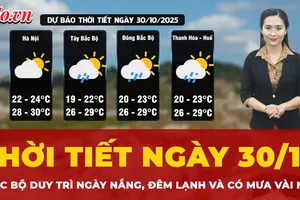 Thời tiết ngày 30-10: Bắc Bộ ngày nắng, đêm lạnh, có mưa vài nơi 