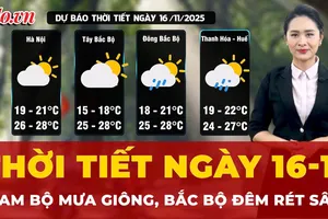 Thời tiết ngày 16-11: Nam Bộ mưa giông rải rác, Bắc Bộ đêm rét sâu