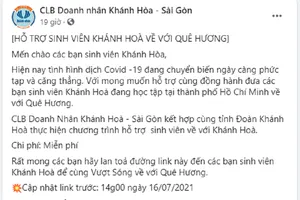 Hỗ trợ miễn phí sinh viên Khánh Hòa tại TP.HCM về quê 