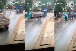 Xe tải thót tim vì cú Driff kinh hoàng của xe ben