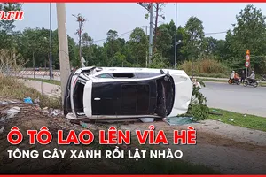 Video: Ô tô lao lên vỉa hè, tông cây xanh rồi lật nhào