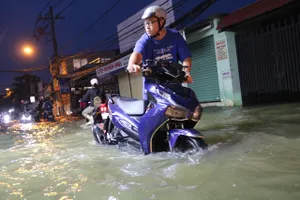 TP.HCM: Xe chết máy hàng loạt, đường hóa sông trong ngày triều cường vượt mốc lịch sử