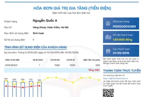 EVN áp dụng mẫu hóa đơn tiền điện mới từ 1-3