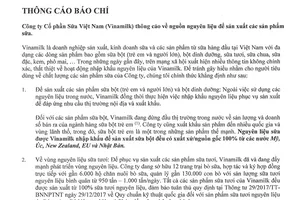 Vinamilk nói về nguyên liệu sản xuất các sản phẩm sữa