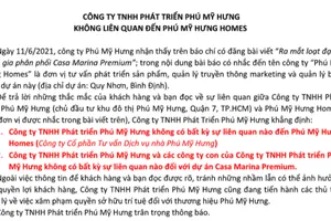Công ty Phú Mỹ Hưng không liên quan đến Phú Mỹ Hưng Homes