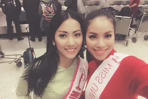 Phạm Hương 'chạm trán' các đối thủ ngay tại sân bay Mỹ